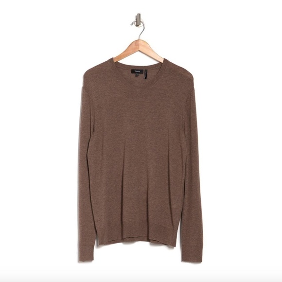 Theory Riland V Neck Nutmeg Wool Blend Sweater - Picture 3 of 10